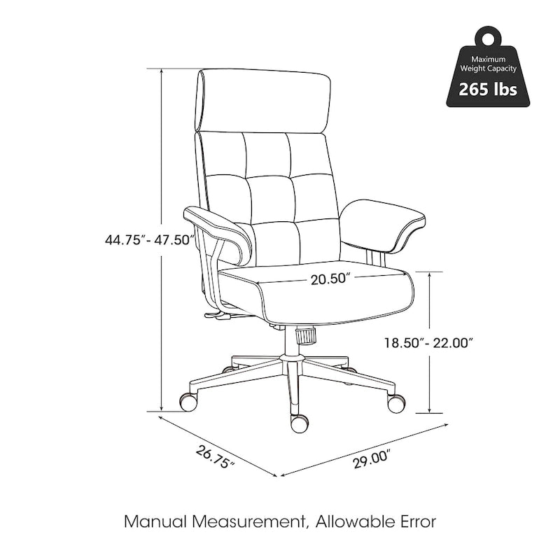 Ergonomischer Bürostuhl aus PU-Leder mit hoher Rückenlehne, drehbar und höhenverstellbar
