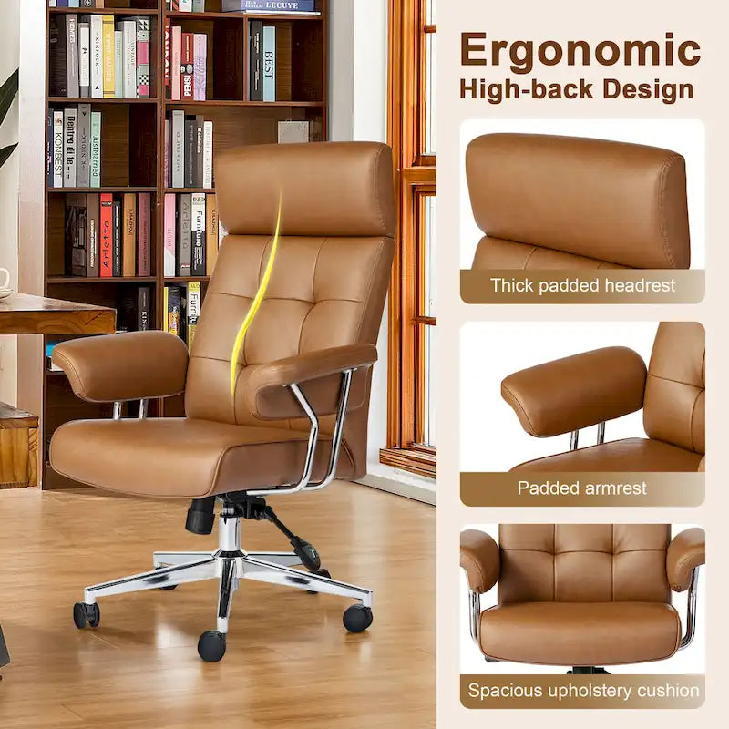 Ergonomischer Bürostuhl aus PU-Leder mit hoher Rückenlehne, drehbar und höhenverstellbar