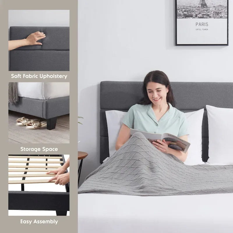 Gepolstertes Plattformbett mit horizontaler Steppung