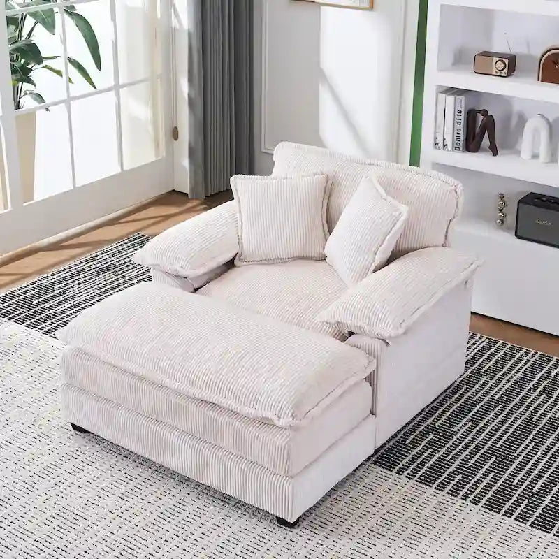 Übergroßer Sessel mit 56.9 W und Hocker, Lesesessel fürs Schlafzimmer, Schlafsofa und moderner übergroßer Einzelsessel
