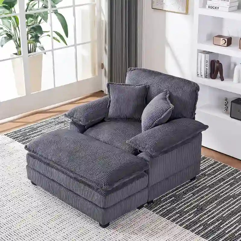 Übergroßer Sessel mit 56.9 W und Hocker, Lesesessel fürs Schlafzimmer, Schlafsofa und moderner übergroßer Einzelsessel