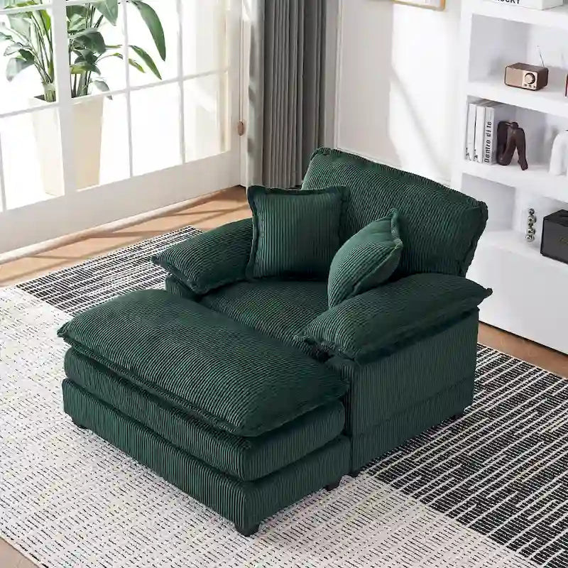 Übergroßer Sessel mit 56.9 W und Hocker, Lesesessel fürs Schlafzimmer, Schlafsofa und moderner übergroßer Einzelsessel