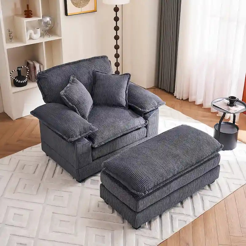 Übergroßer Sessel mit 56.9 W und Hocker, Lesesessel fürs Schlafzimmer, Schlafsofa und moderner übergroßer Einzelsessel