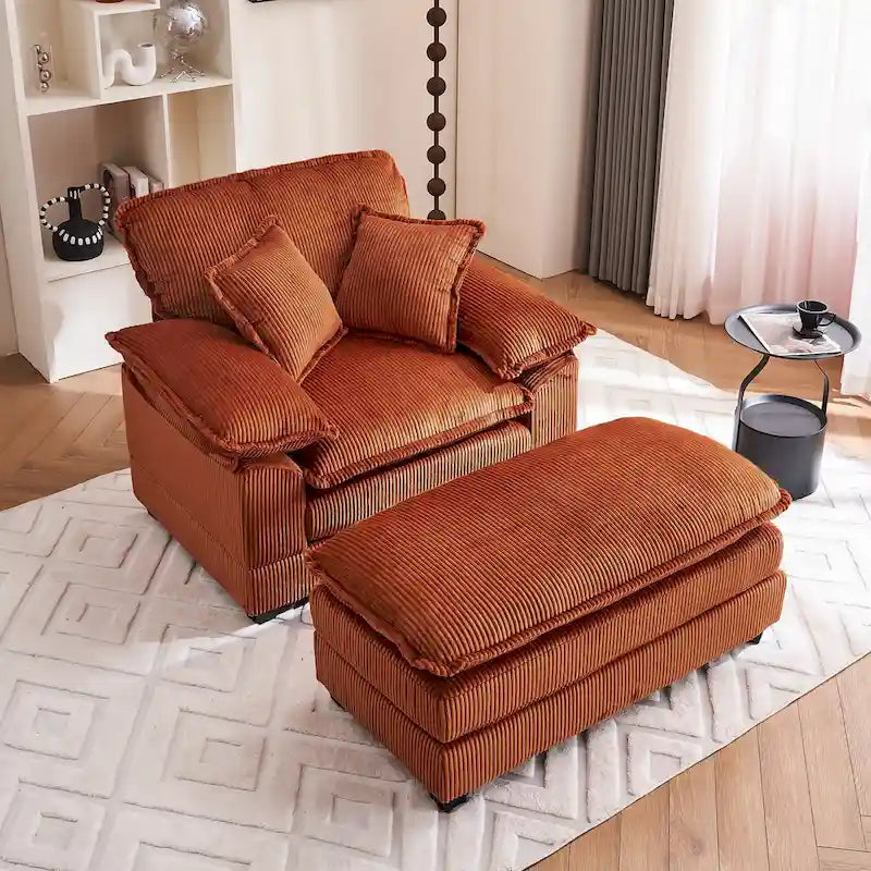 Fauteuil surdimensionné de 56.9 W avec repose-pieds, fauteuil de lecture pour chambre, canapé-lit de détente, canapé inclinable moderne une place extra-large