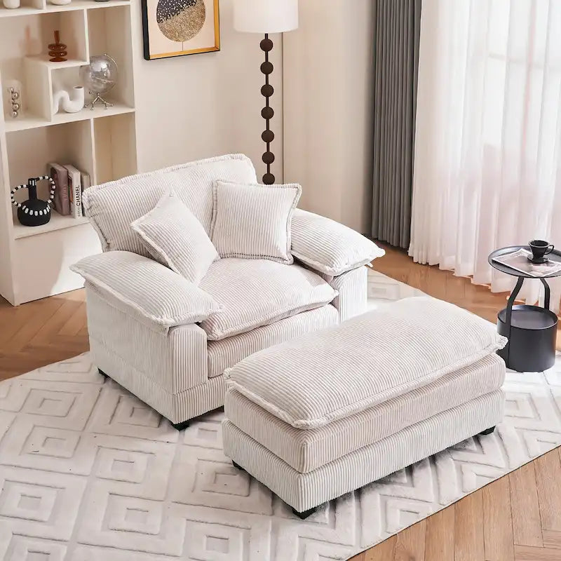 Übergroßer Sessel mit 56.9 W und Hocker, Lesesessel fürs Schlafzimmer, Schlafsofa und moderner übergroßer Einzelsessel