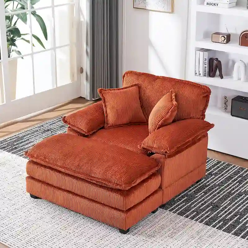 Fauteuil surdimensionné de 56.9 W avec repose-pieds, fauteuil de lecture pour chambre, canapé-lit de détente, canapé inclinable moderne une place extra-large