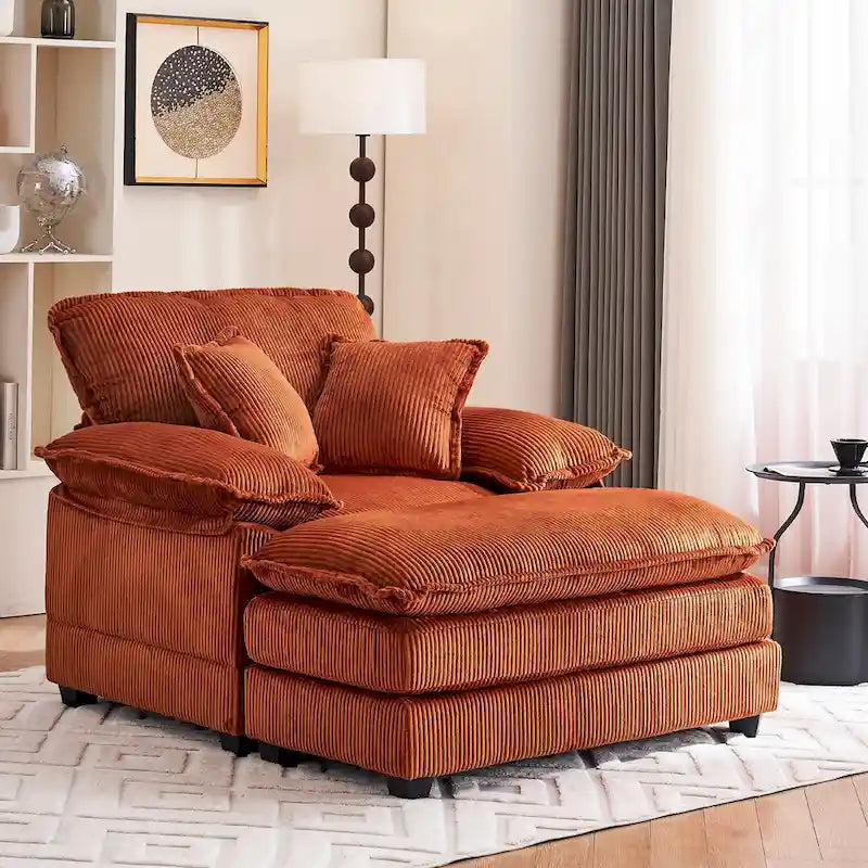 Fauteuil surdimensionné de 56.9 W avec repose-pieds, fauteuil de lecture pour chambre, canapé-lit de détente, canapé inclinable moderne une place extra-large