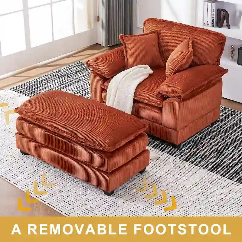 Fauteuil surdimensionné de 56.9 W avec repose-pieds, fauteuil de lecture pour chambre, canapé-lit de détente, canapé inclinable moderne une place extra-large