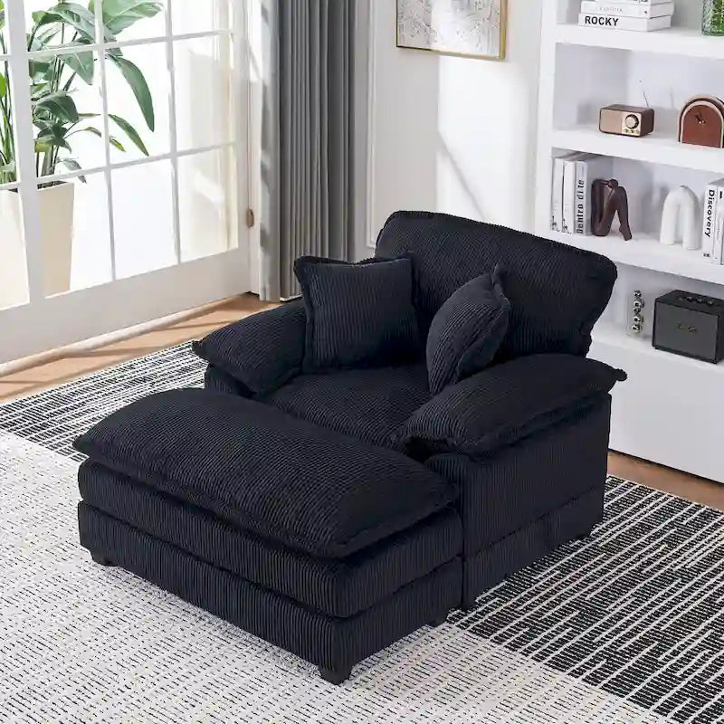 Fauteuil surdimensionné de 56.9 W avec repose-pieds, fauteuil de lecture pour chambre, canapé-lit de détente, canapé inclinable moderne une place extra-large