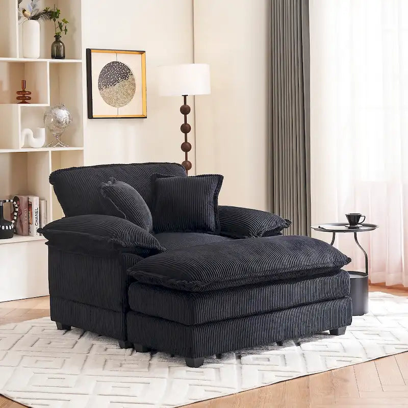 Fauteuil surdimensionné de 56.9 W avec repose-pieds, fauteuil de lecture pour chambre, canapé-lit de détente, canapé inclinable moderne une place extra-large