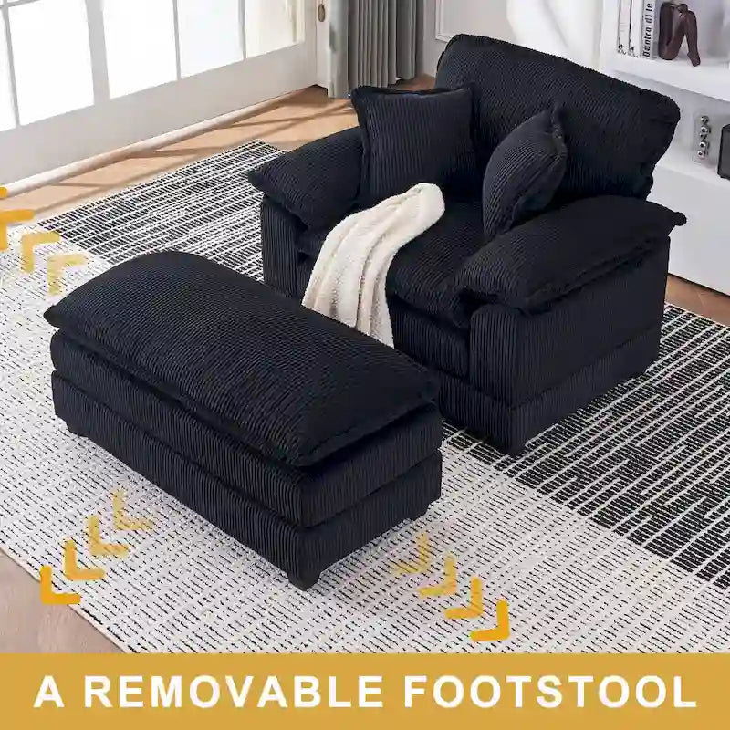 Fauteuil surdimensionné de 56.9 W avec repose-pieds, fauteuil de lecture pour chambre, canapé-lit de détente, canapé inclinable moderne une place extra-large