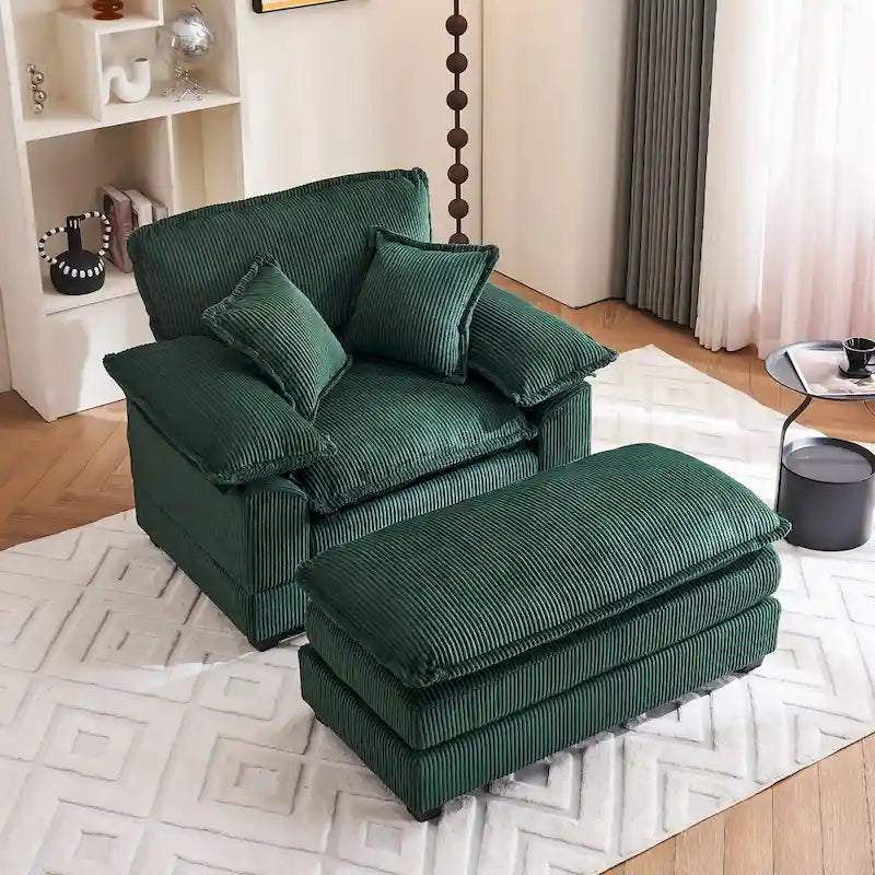 Fauteuil surdimensionné de 56.9 W avec repose-pieds, fauteuil de lecture pour chambre, canapé-lit de détente, canapé inclinable moderne une place extra-large