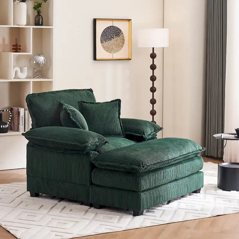 Fauteuil surdimensionné de 56.9 W avec repose-pieds, fauteuil de lecture pour chambre, canapé-lit de détente, canapé inclinable moderne une place extra-large