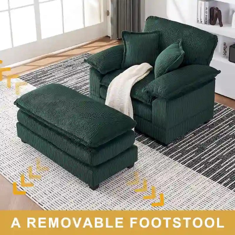Fauteuil surdimensionné de 56.9 W avec repose-pieds, fauteuil de lecture pour chambre, canapé-lit de détente, canapé inclinable moderne une place extra-large