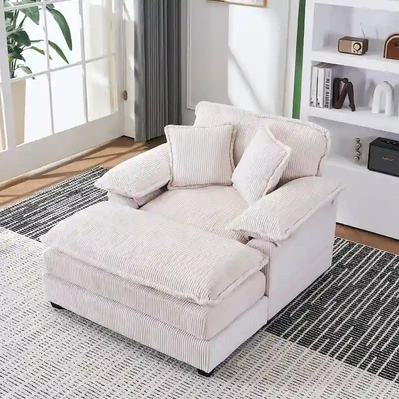 Fauteuil surdimensionné de 56.9 W avec repose-pieds, fauteuil de lecture pour chambre, canapé-lit de détente, canapé inclinable moderne une place extra-large