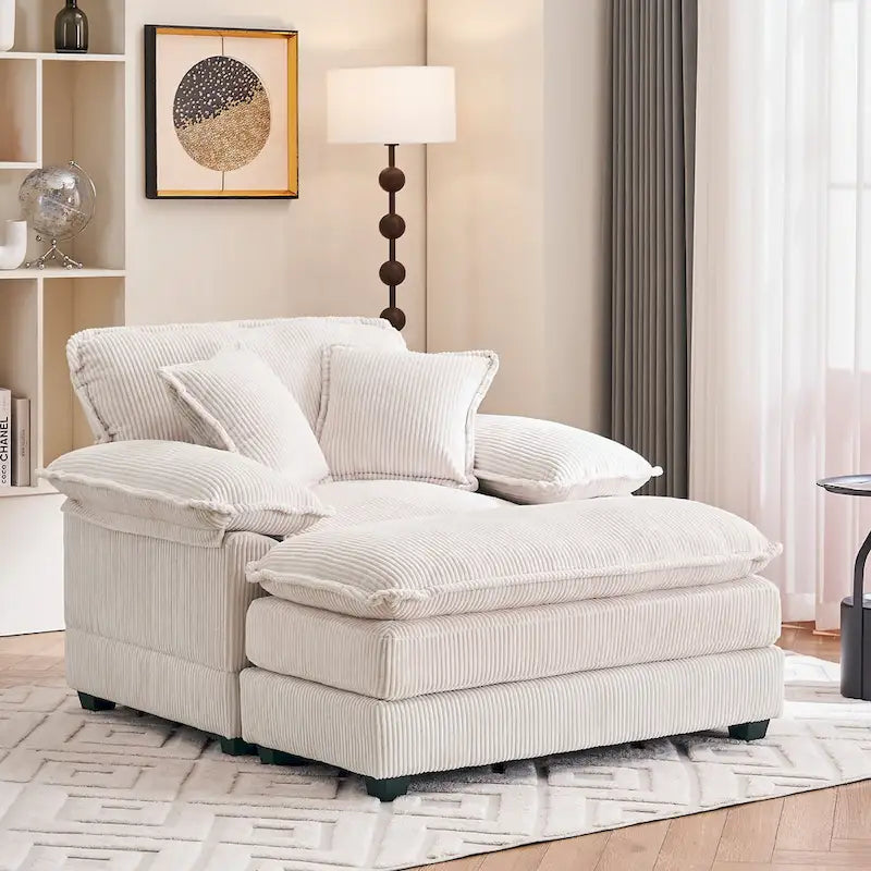 Fauteuil surdimensionné de 56.9 W avec repose-pieds, fauteuil de lecture pour chambre, canapé-lit de détente, canapé inclinable moderne une place extra-large