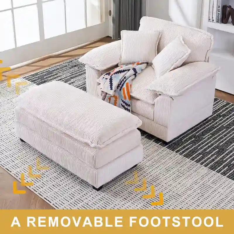 Fauteuil surdimensionné de 56.9 W avec repose-pieds, fauteuil de lecture pour chambre, canapé-lit de détente, canapé inclinable moderne une place extra-large