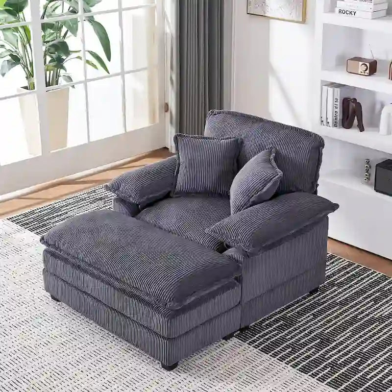 Fauteuil surdimensionné de 56.9 W avec repose-pieds, fauteuil de lecture pour chambre, canapé-lit de détente, canapé inclinable moderne une place extra-large