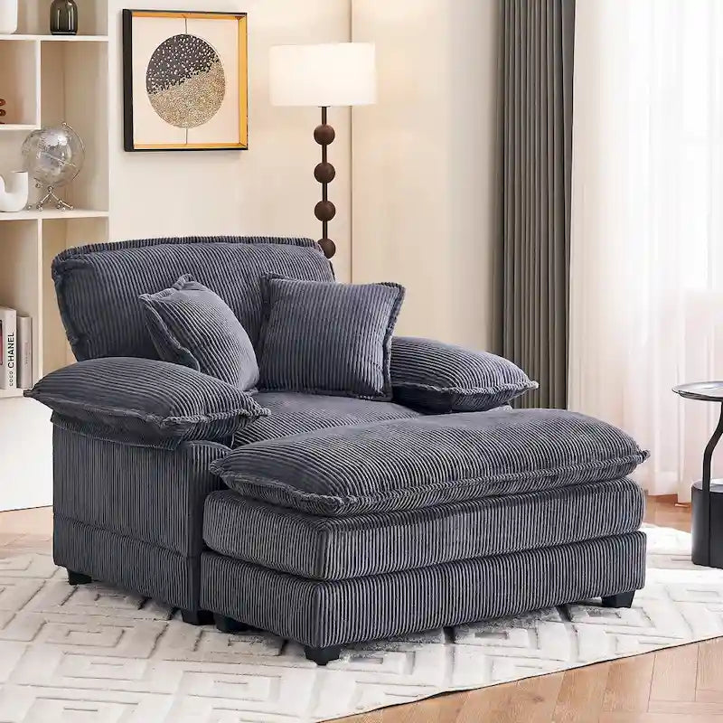 Fauteuil surdimensionné de 56.9 W avec repose-pieds, fauteuil de lecture pour chambre, canapé-lit de détente, canapé inclinable moderne une place extra-large