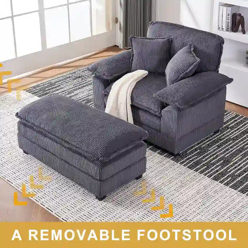 Fauteuil surdimensionné de 56.9 W avec repose-pieds, fauteuil de lecture pour chambre, canapé-lit de détente, canapé inclinable moderne une place extra-large