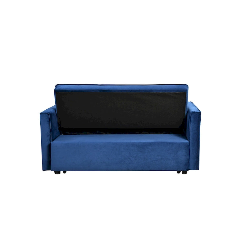 Canapé-lit futon moderne en velours deux places, petit canapé lounge convertible avec dossier inclinable, coussins décoratifs et poches