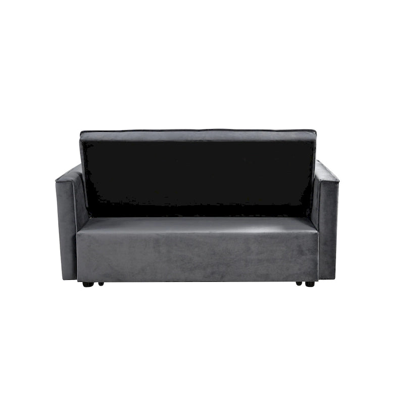 Canapé-lit futon moderne en velours deux places, petit canapé lounge convertible avec dossier inclinable, coussins décoratifs et poches