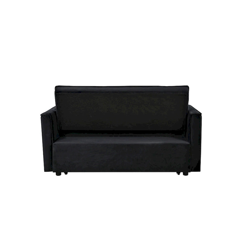 Canapé-lit futon moderne en velours deux places, petit canapé lounge convertible avec dossier inclinable, coussins décoratifs et poches