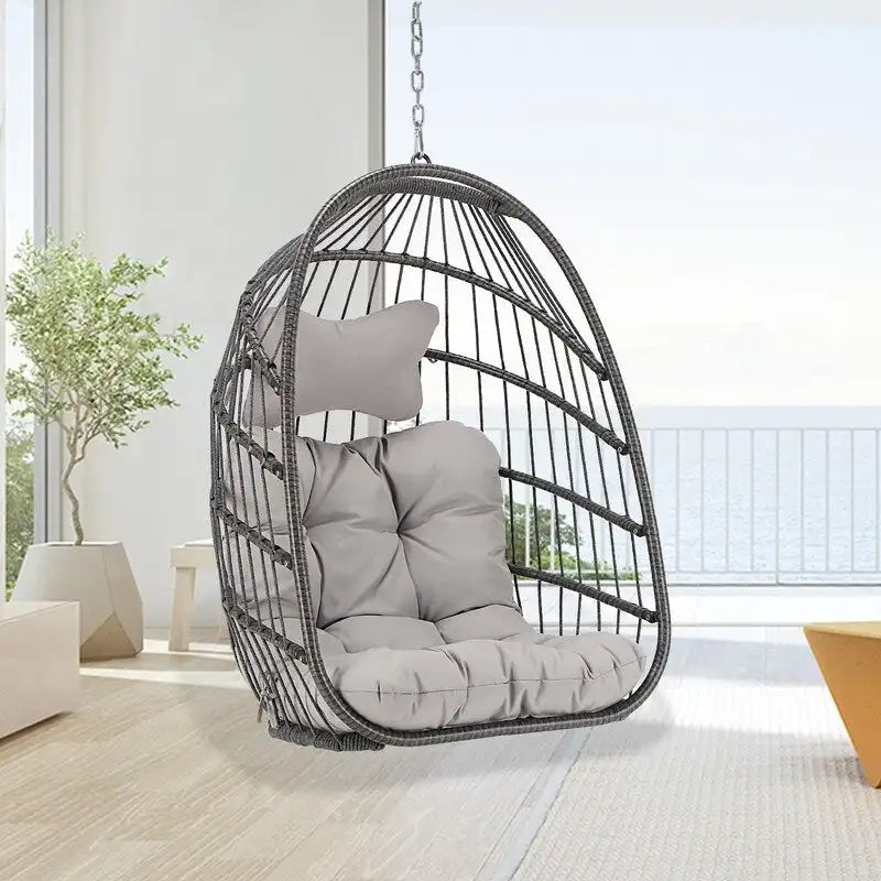 Silla colgante tipo huevo de lujo para interiores, sin soporte, silla tipo huevo para exteriores con capacidad de 350 lbs, silla columpio tipo huevo sin soporte