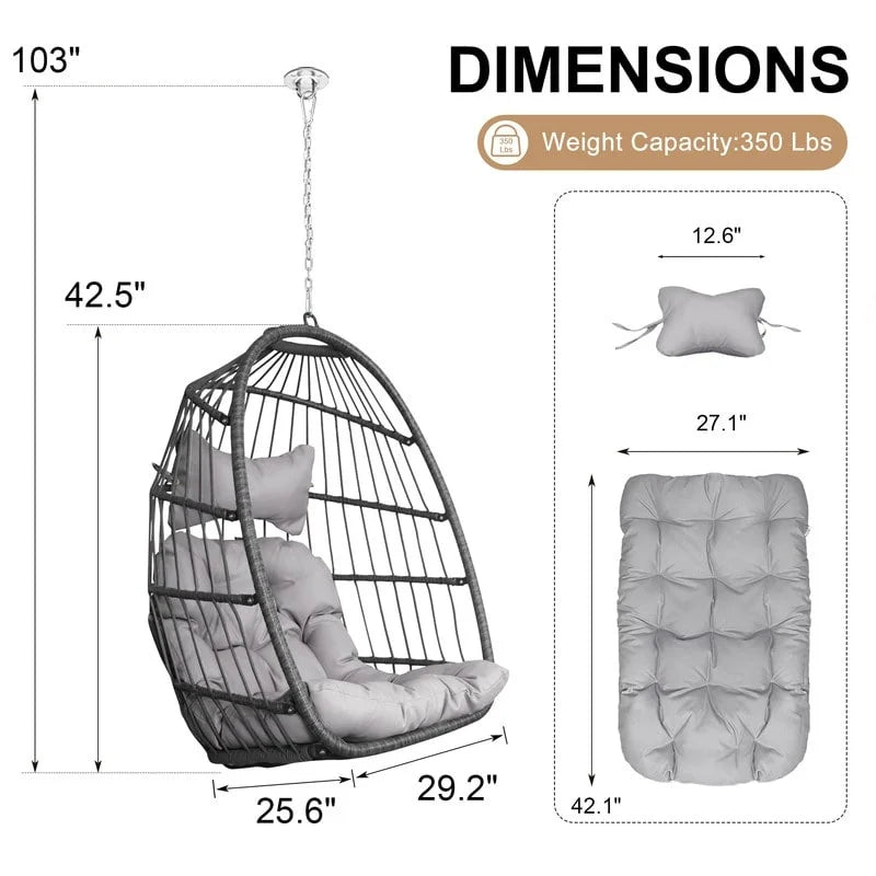 Silla colgante tipo huevo de lujo para interiores, sin soporte, silla tipo huevo para exteriores con capacidad de 350 lbs, silla columpio tipo huevo sin soporte