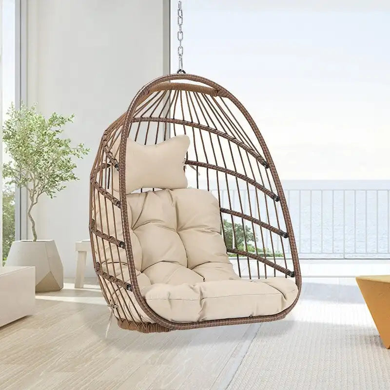 Silla colgante tipo huevo de lujo para interiores, sin soporte, silla tipo huevo para exteriores con capacidad de 350 lbs, silla columpio tipo huevo sin soporte