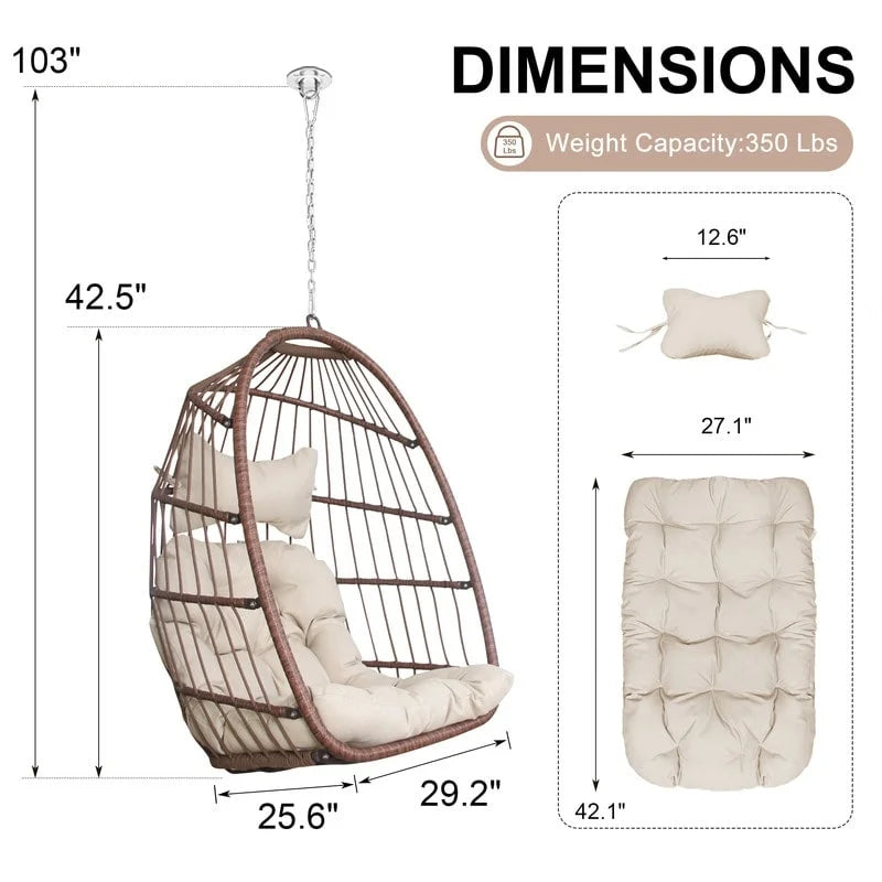 Silla colgante tipo huevo de lujo para interiores, sin soporte, silla tipo huevo para exteriores con capacidad de 350 lbs, silla columpio tipo huevo sin soporte