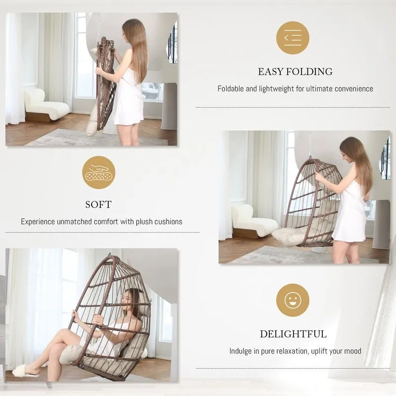 Silla colgante tipo huevo de lujo para interiores, sin soporte, silla tipo huevo para exteriores con capacidad de 350 lbs, silla columpio tipo huevo sin soporte