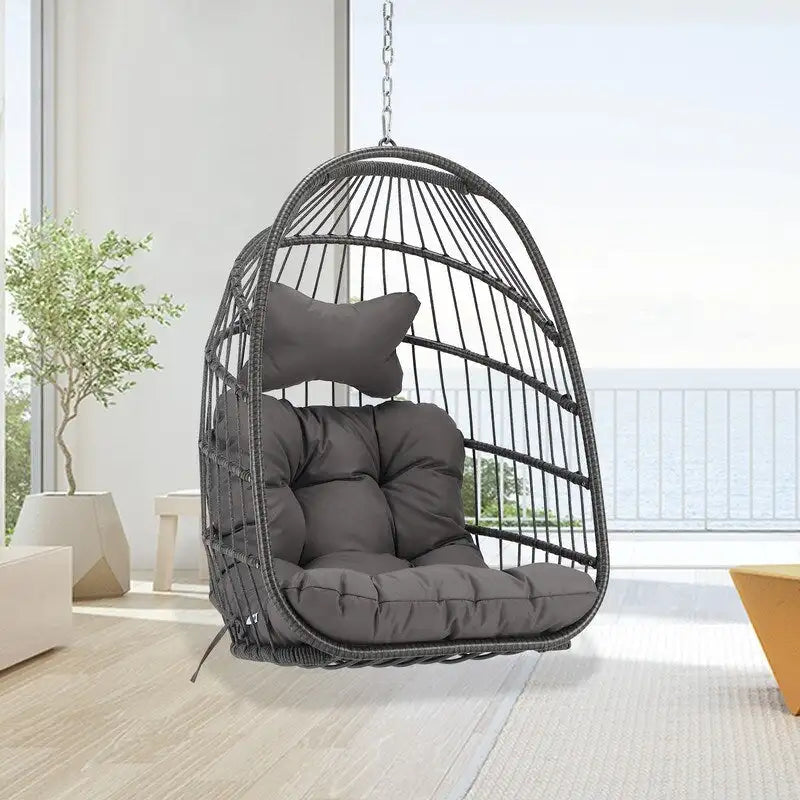 Silla colgante tipo huevo de lujo para interiores, sin soporte, silla tipo huevo para exteriores con capacidad de 350 lbs, silla columpio tipo huevo sin soporte