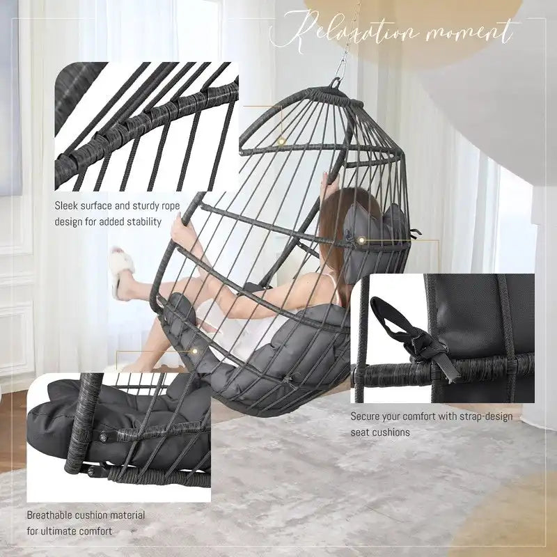 Silla colgante tipo huevo de lujo para interiores, sin soporte, silla tipo huevo para exteriores con capacidad de 350 lbs, silla columpio tipo huevo sin soporte