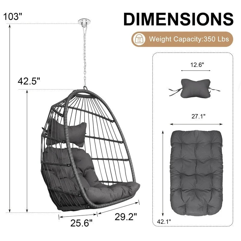 Silla colgante tipo huevo de lujo para interiores, sin soporte, silla tipo huevo para exteriores con capacidad de 350 lbs, silla columpio tipo huevo sin soporte