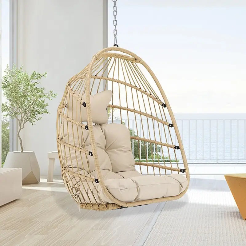 Silla colgante tipo huevo de lujo para interiores, sin soporte, silla tipo huevo para exteriores con capacidad de 350 lbs, silla columpio tipo huevo sin soporte