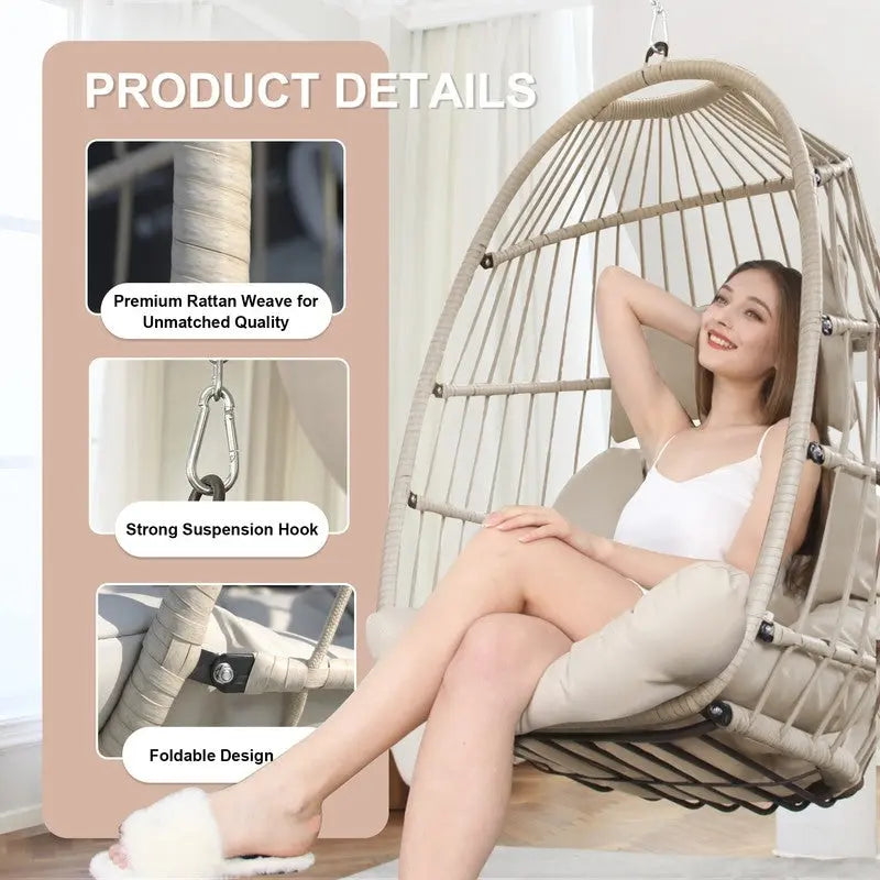 Silla colgante tipo huevo de lujo para interiores, sin soporte, silla tipo huevo para exteriores con capacidad de 350 lbs, silla columpio tipo huevo sin soporte