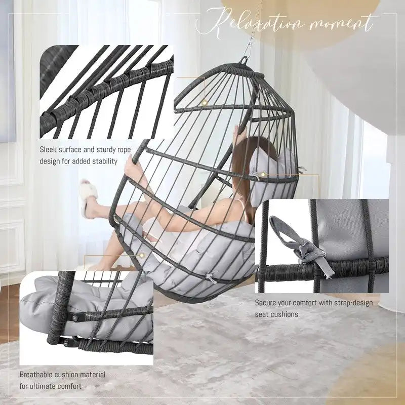 Silla colgante tipo huevo de lujo para interiores, sin soporte, silla tipo huevo para exteriores con capacidad de 350 lbs, silla columpio tipo huevo sin soporte