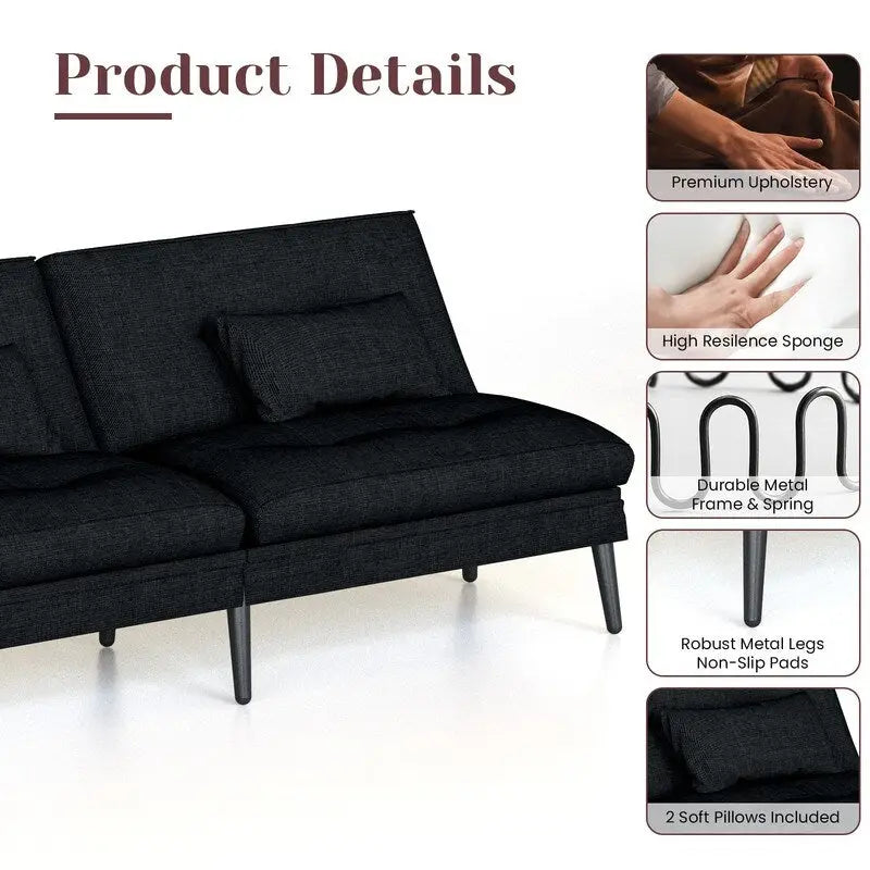 Grondin-Schlafsofa mit 5-fach verstellbarer Rückenlehne und 2 Kissen, im modernen Lounge-Stil