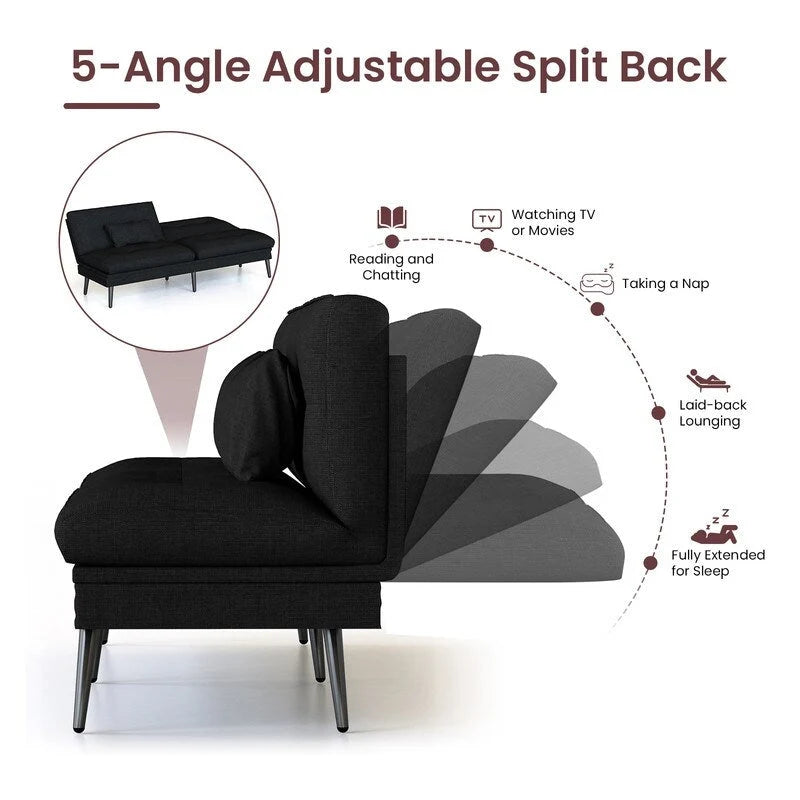 Grondin-Schlafsofa mit 5-fach verstellbarer Rückenlehne und 2 Kissen, im modernen Lounge-Stil
