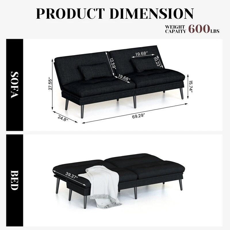 Grondin-Schlafsofa mit 5-fach verstellbarer Rückenlehne und 2 Kissen, im modernen Lounge-Stil