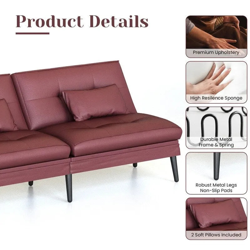 Grondin-Schlafsofa mit 5-fach verstellbarer Rückenlehne und 2 Kissen, im modernen Lounge-Stil