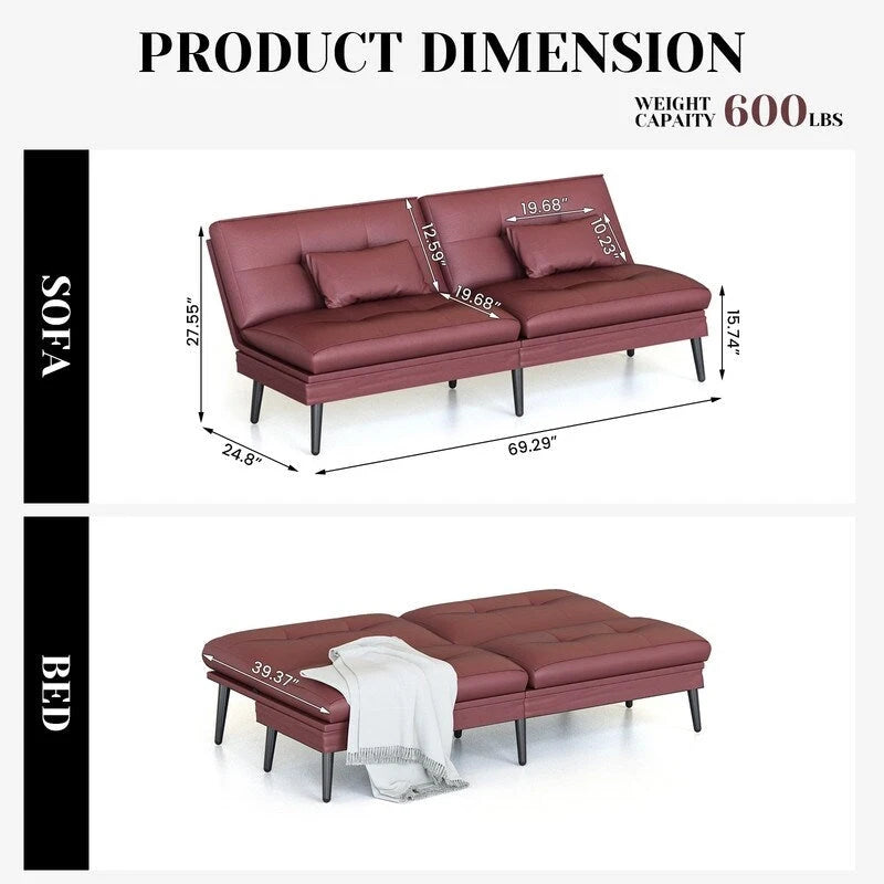 Grondin-Schlafsofa mit 5-fach verstellbarer Rückenlehne und 2 Kissen, im modernen Lounge-Stil