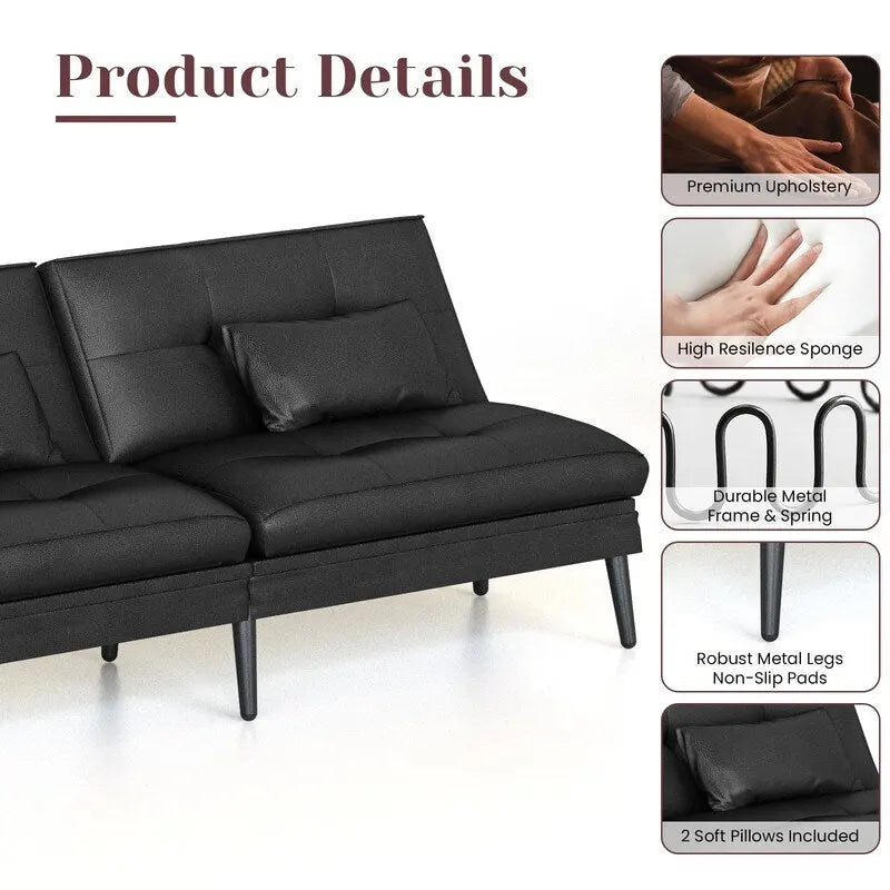 Grondin-Schlafsofa mit 5-fach verstellbarer Rückenlehne und 2 Kissen, im modernen Lounge-Stil
