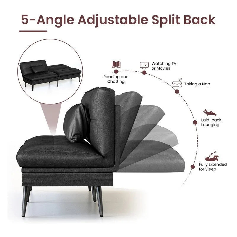 Grondin-Schlafsofa mit 5-fach verstellbarer Rückenlehne und 2 Kissen, im modernen Lounge-Stil