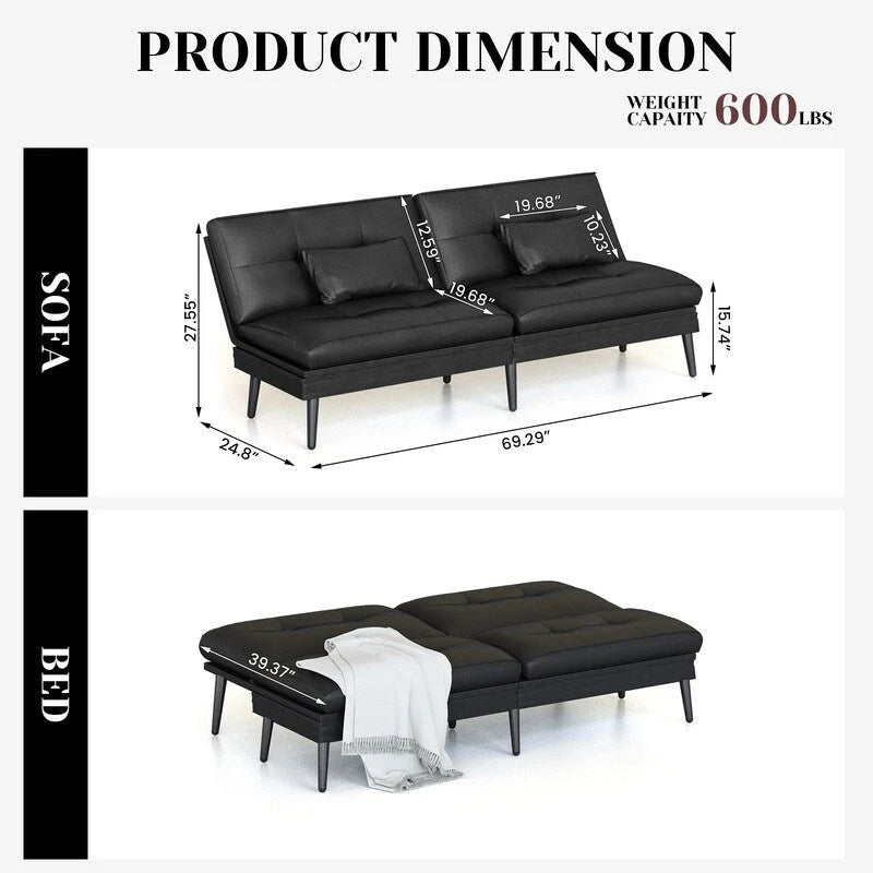Grondin-Schlafsofa mit 5-fach verstellbarer Rückenlehne und 2 Kissen, im modernen Lounge-Stil