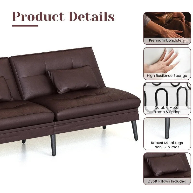 Grondin-Schlafsofa mit 5-fach verstellbarer Rückenlehne und 2 Kissen, im modernen Lounge-Stil