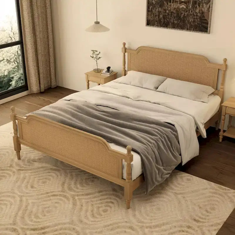 Bett im traditionellen Stil mit Rattan-Kopf- und Fußteil für das Schlafzimmer