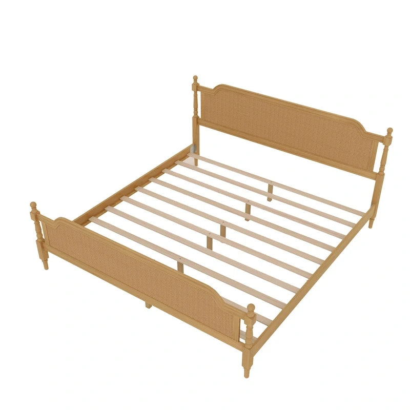 Bett im traditionellen Stil mit Rattan-Kopf- und Fußteil für das Schlafzimmer
