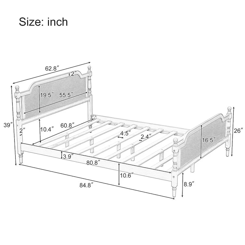 Bett im traditionellen Stil mit Rattan-Kopf- und Fußteil für das Schlafzimmer